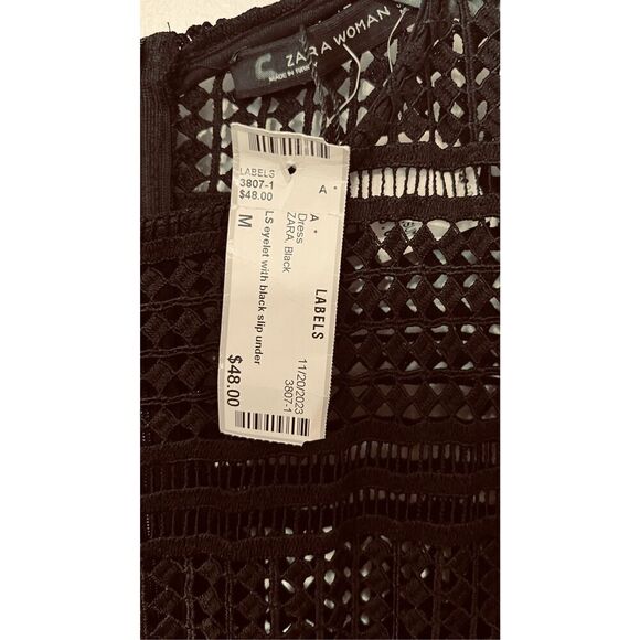 Zara Black Eyelet Dress With Slip Underneath Womens SZ M New - Picture 4 of 10